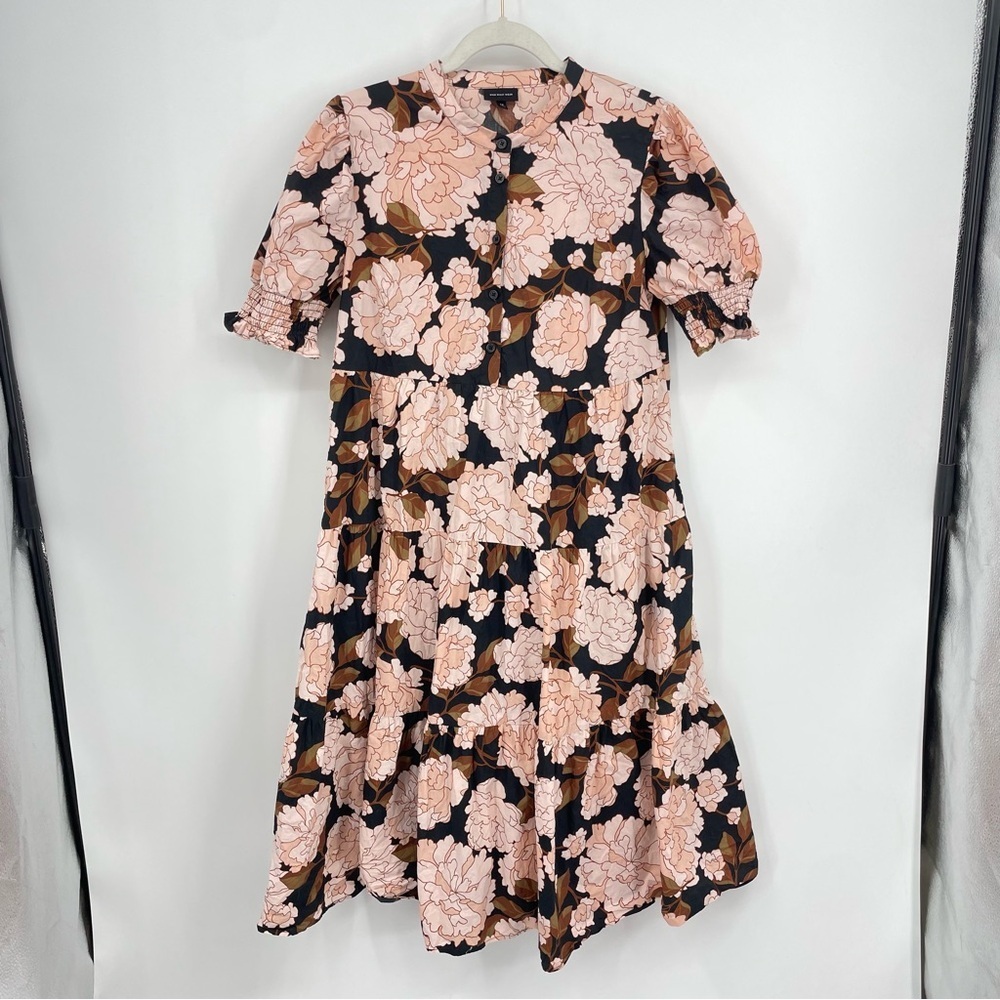 Who what wear Floral Print Short Puff Sleeve Tiered Babydoll Dress Size M pink‎